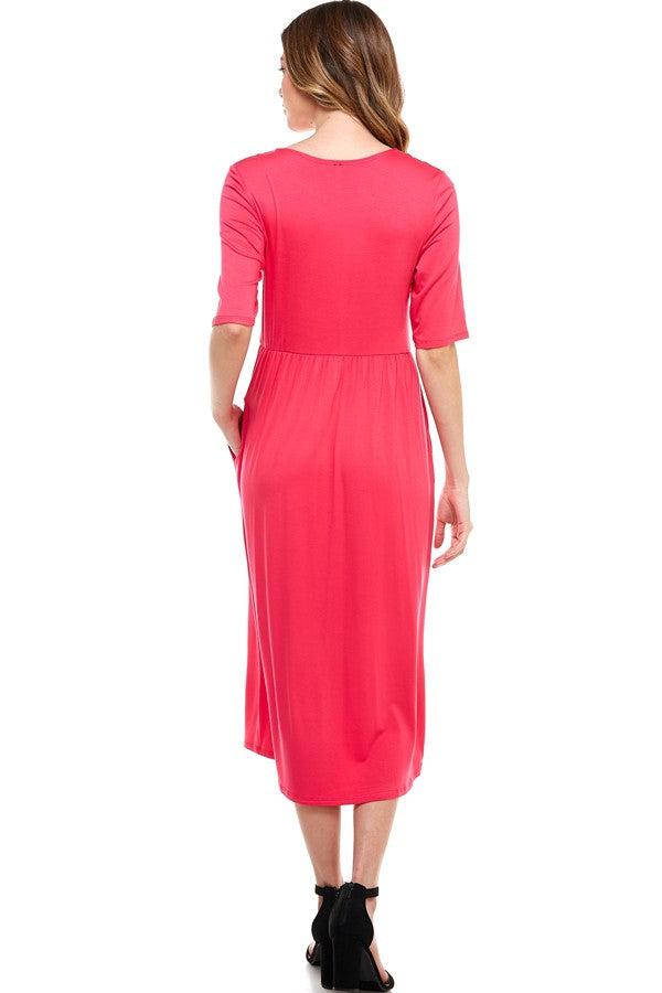 Waist Elastic Midi Dress With Pocket