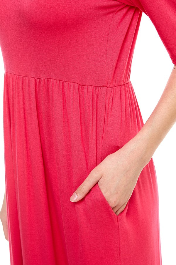 Waist Elastic Midi Dress With Pocket