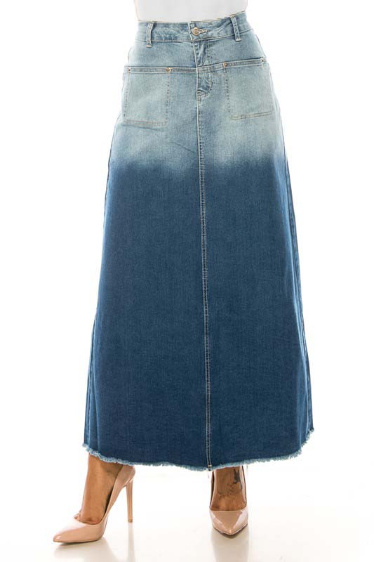 Two Tone Long Denim Skirt