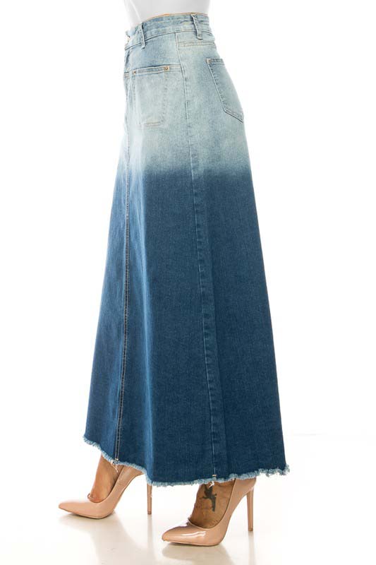 Two Tone Long Denim Skirt