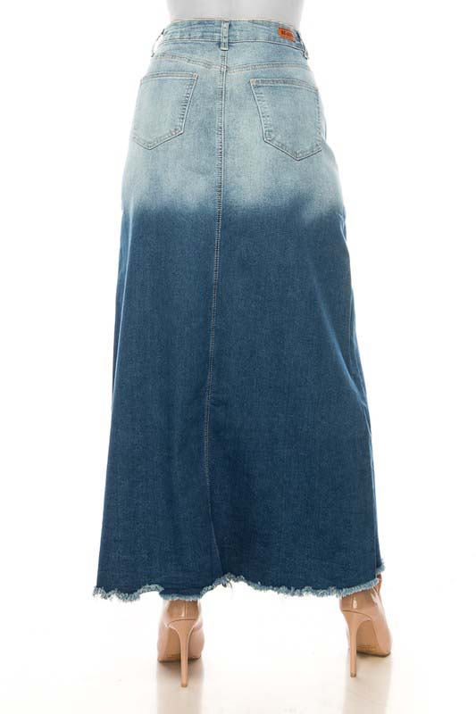 Two Tone Long Denim Skirt