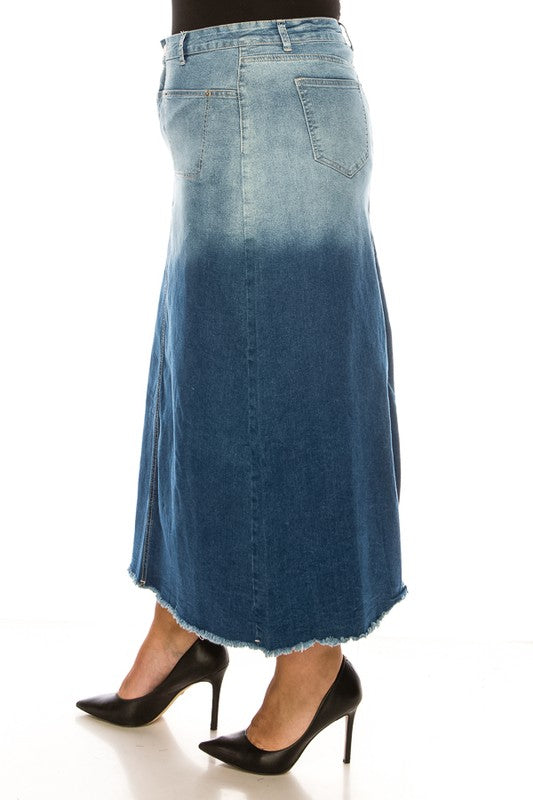 Two Tone Long Denim Skirt