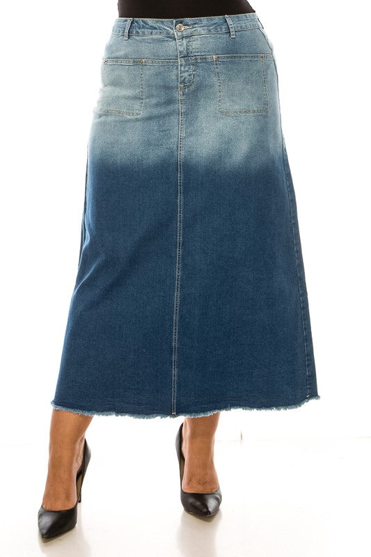Two Tone Long Denim Skirt