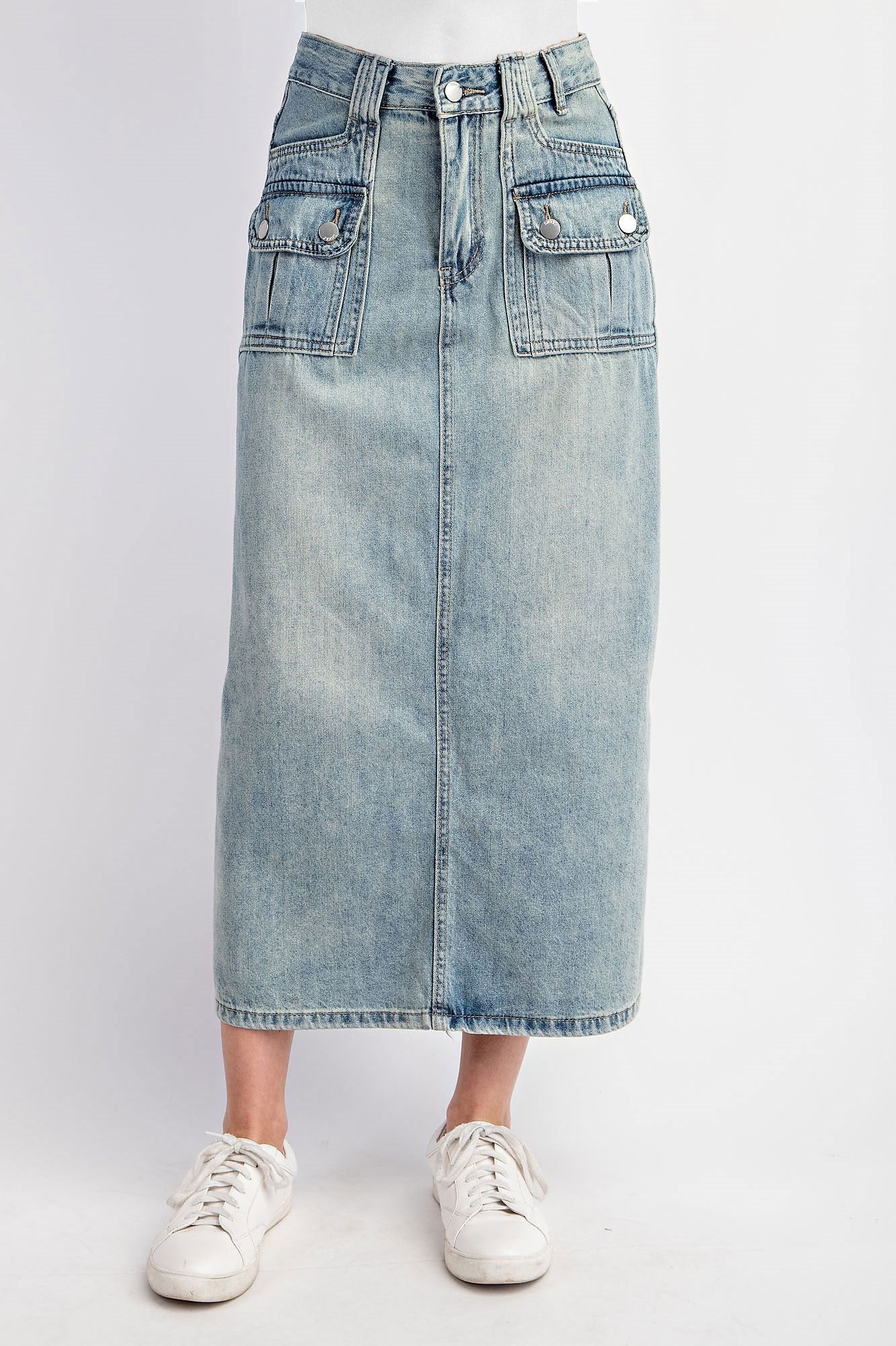 Denim Cargo Pocket Long Skirt