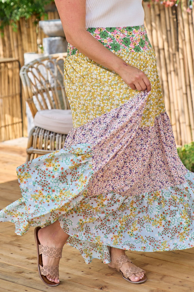 Floral print mixed maxi skirt (plus size only)