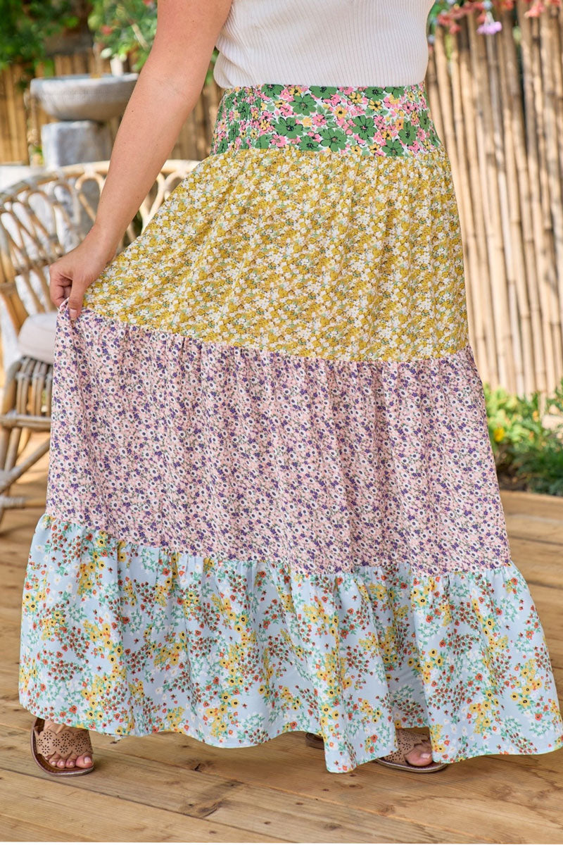 Floral print mixed maxi skirt (plus size only)