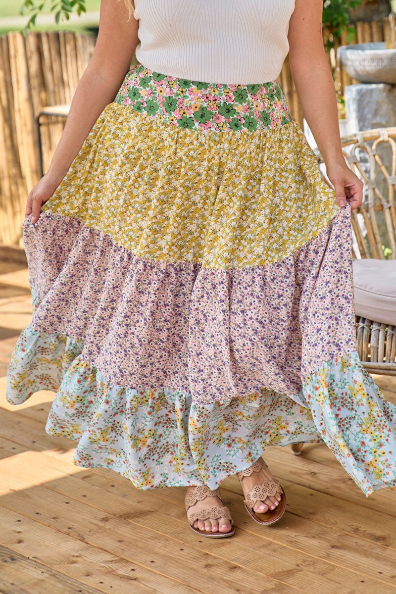 Floral print mixed maxi skirt (plus size only)