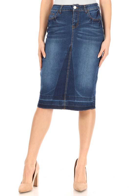 Two Shades Denim Skirt with Dark V panel