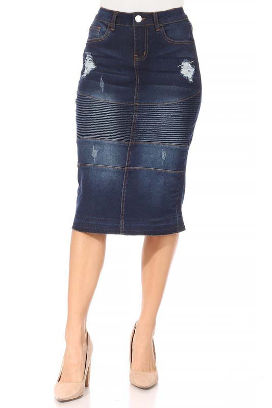 Moto Frayed Dark Indigo Wash Denim Skirt