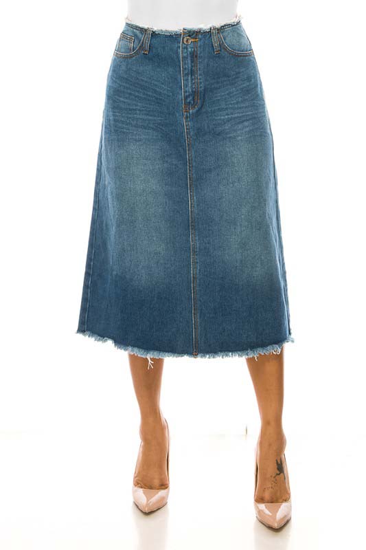 A-Line Calf-Length Denim Skirt