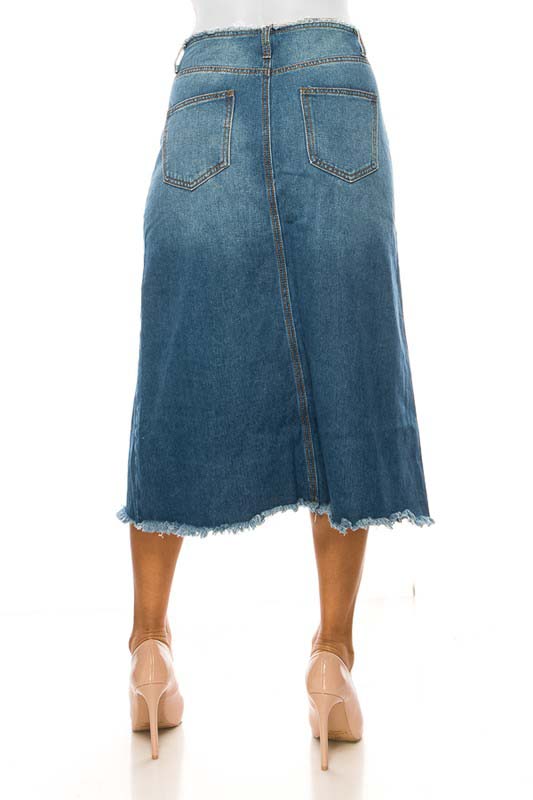 A-Line Calf-Length Denim Skirt