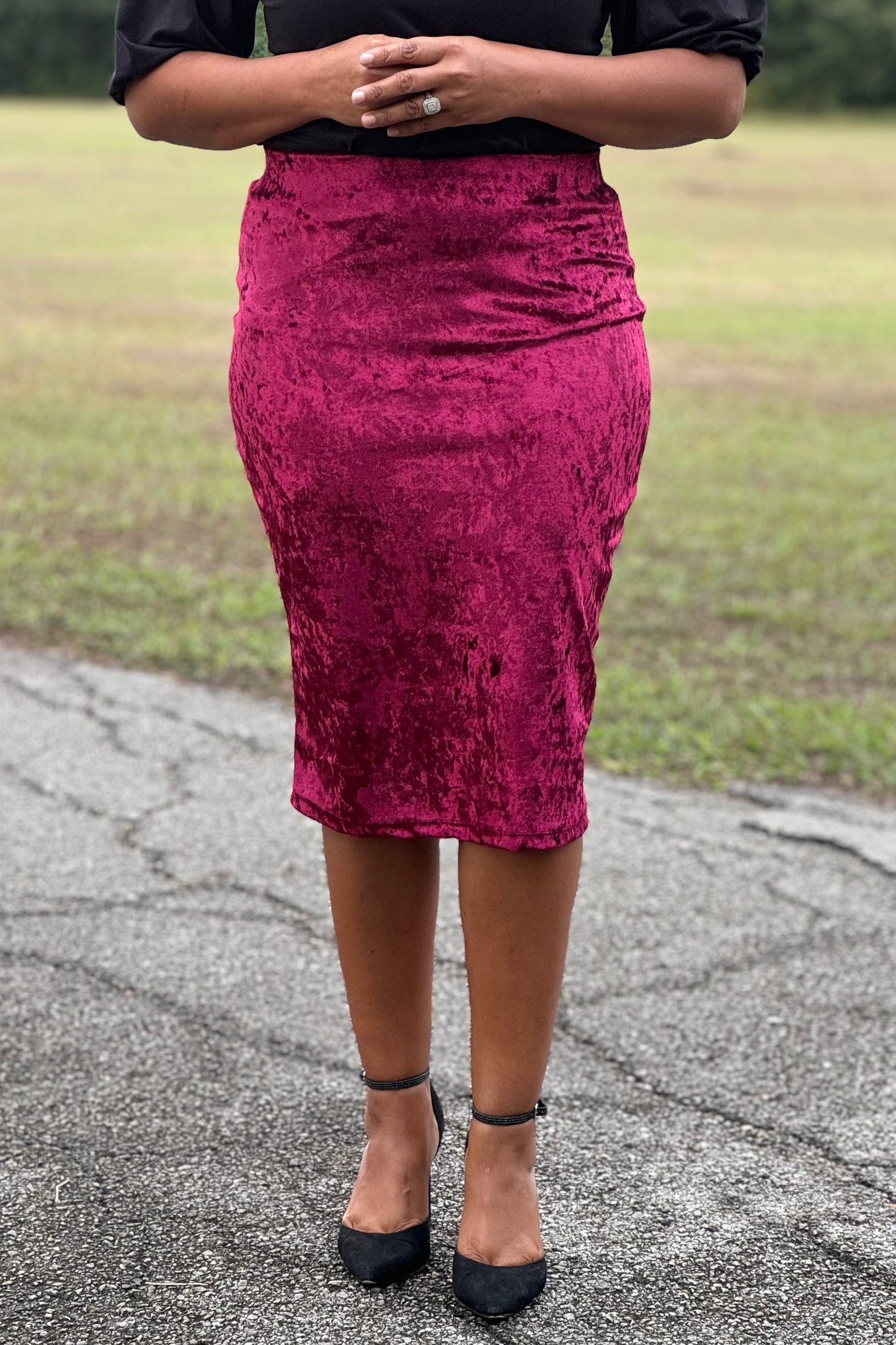 Riley Basic Cranberry Red Velvet Skirt