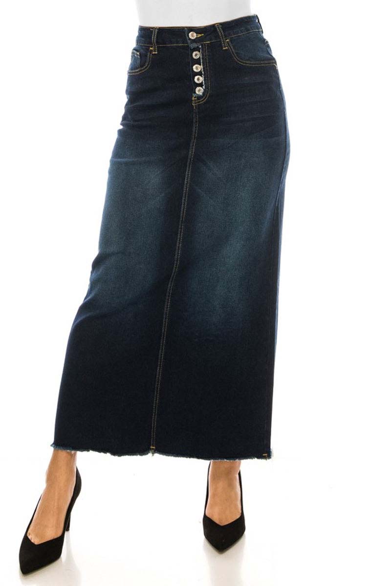 5-Button Long Denim Skirt