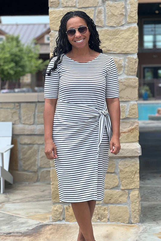 Black & White Stripe Wrap Beach/Swim Lounge Dress