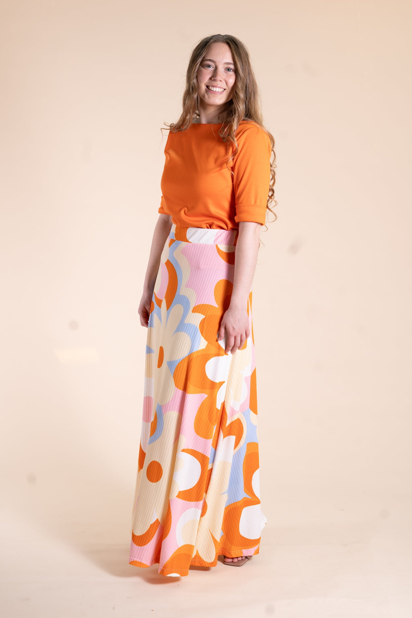 Annabeth Orange Floral Maxi Skirt