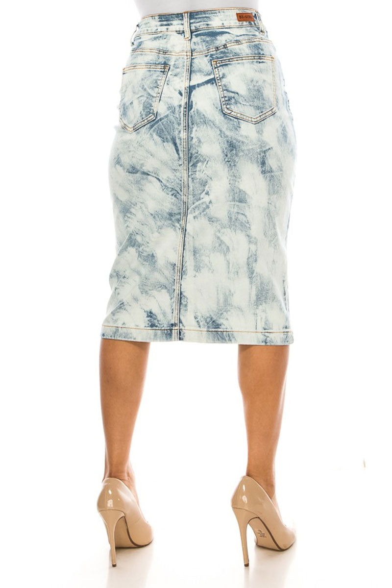 Cloud Wash Effect Denim Skirt