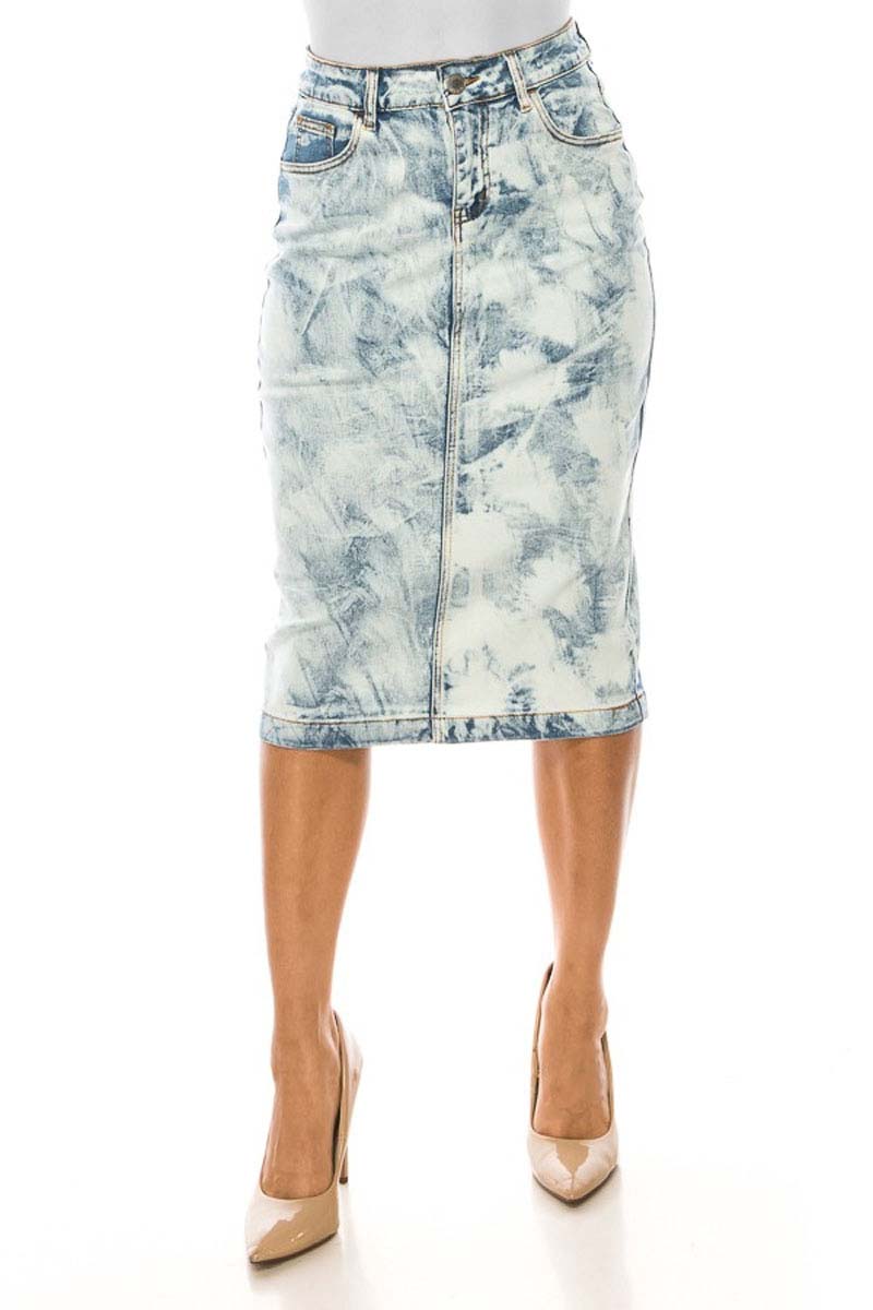 Cloud Wash Effect Denim Skirt