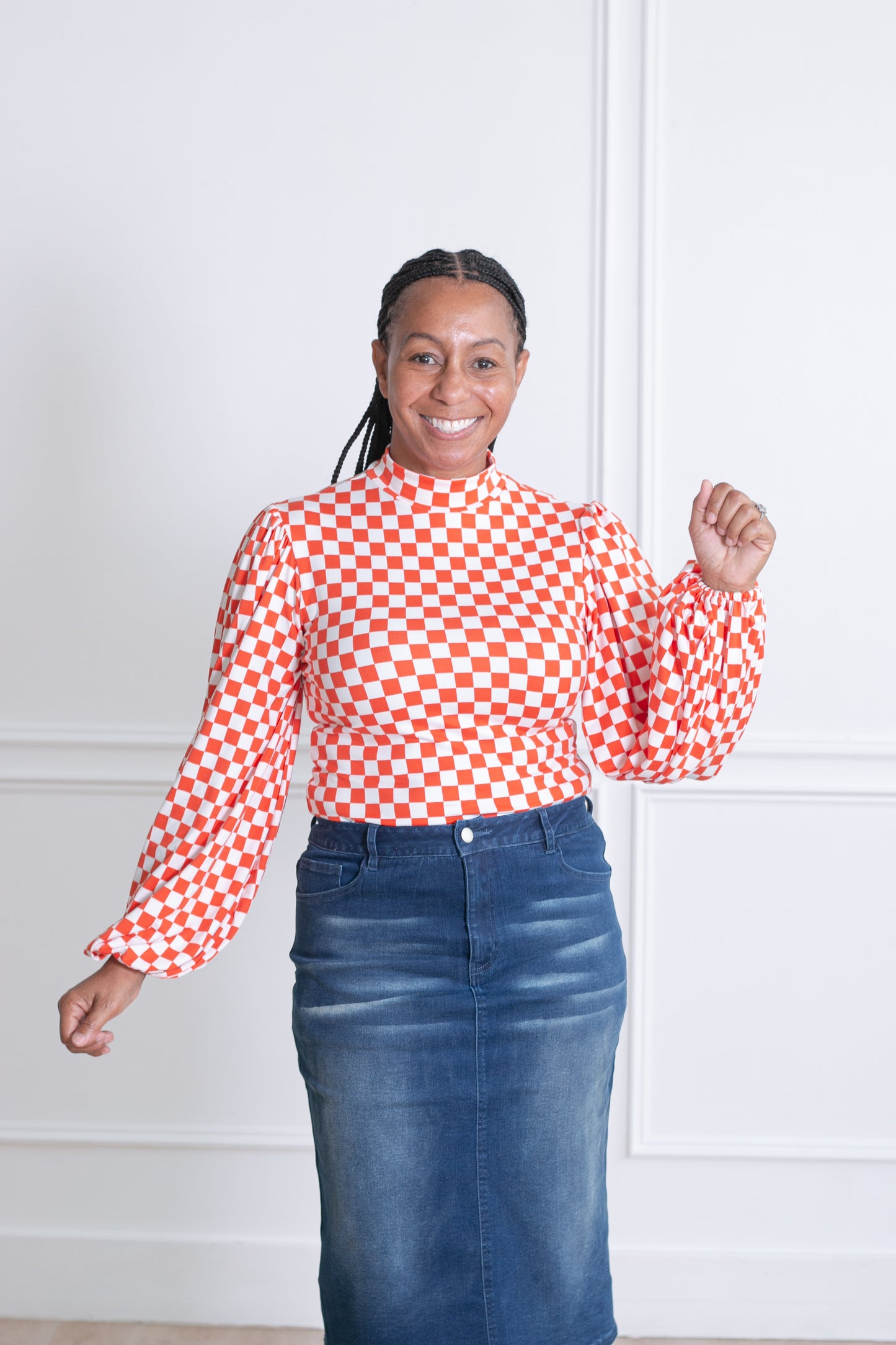 Iclyn Top in Orange Checkered