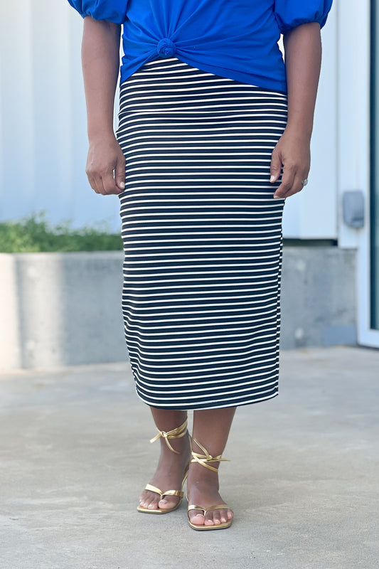 Basic Riley Midi in White & Black Stripe