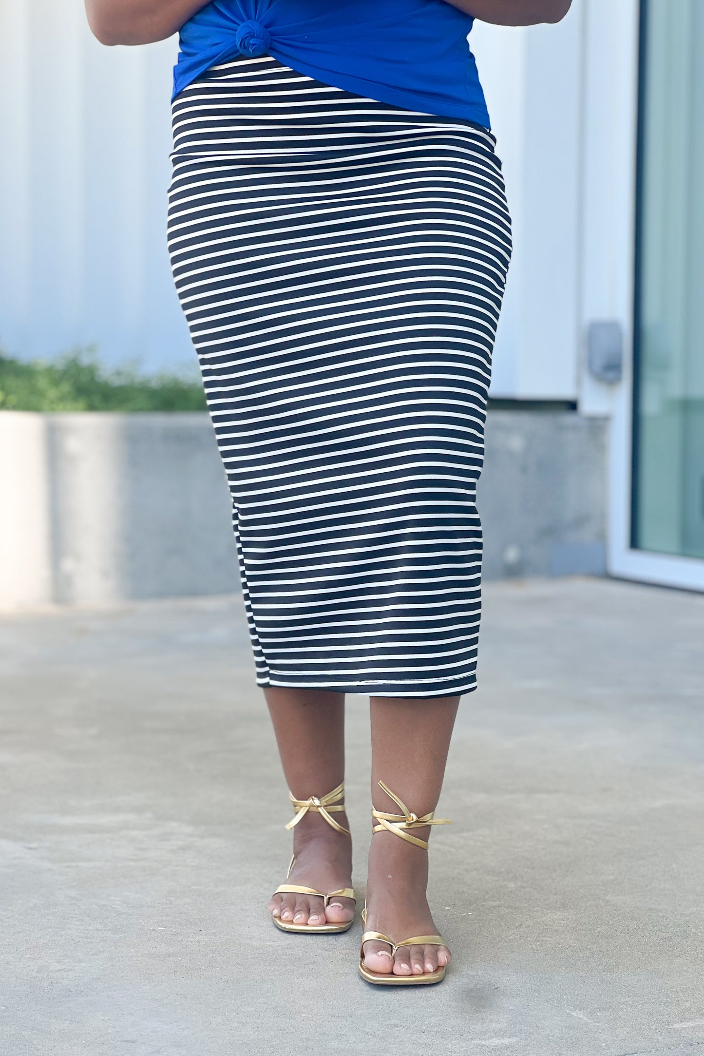 Basic Riley Midi in White & Black Stripe