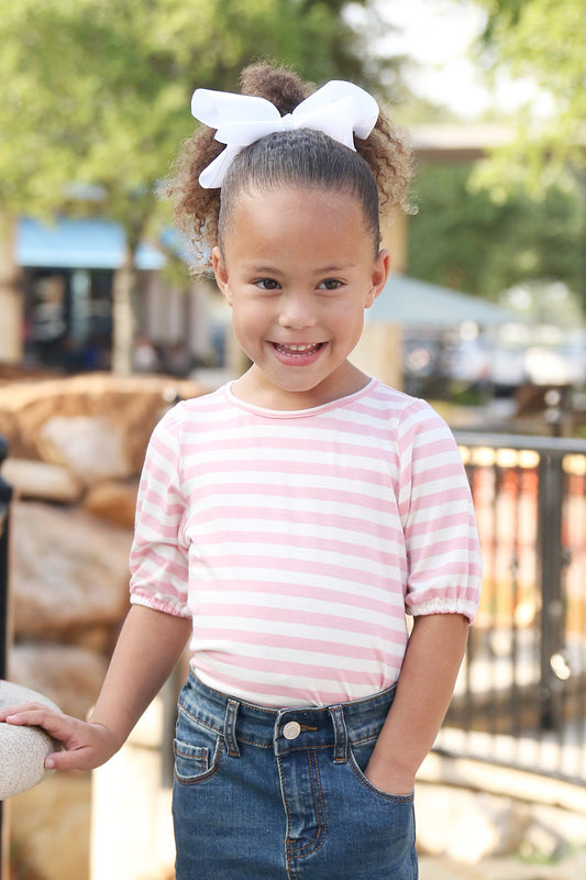 Averie Puff Sleeve Pink/White Stripe Top