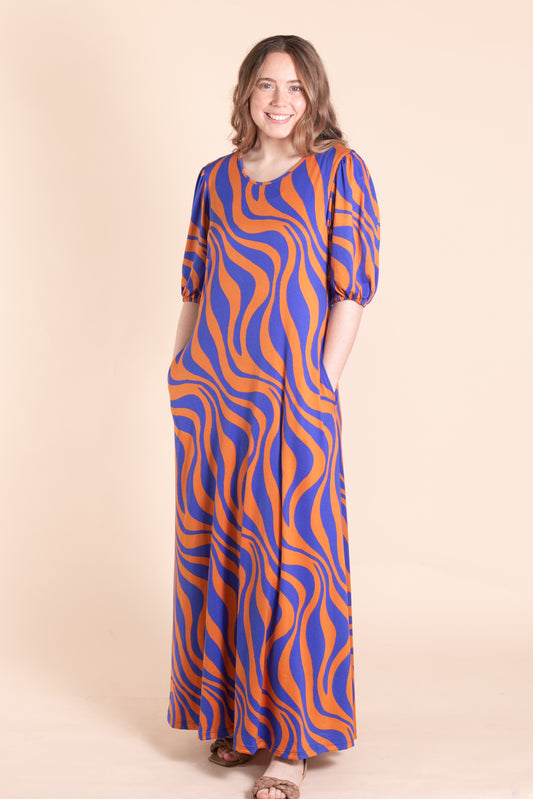 Remi Blue/Orange Printed Maxi Dress