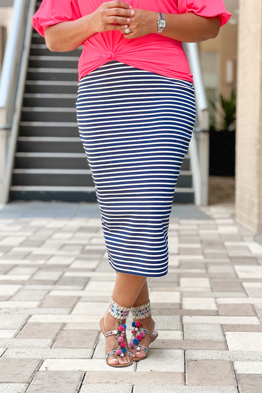 Basic Riley Midi in Navy & White Stripe