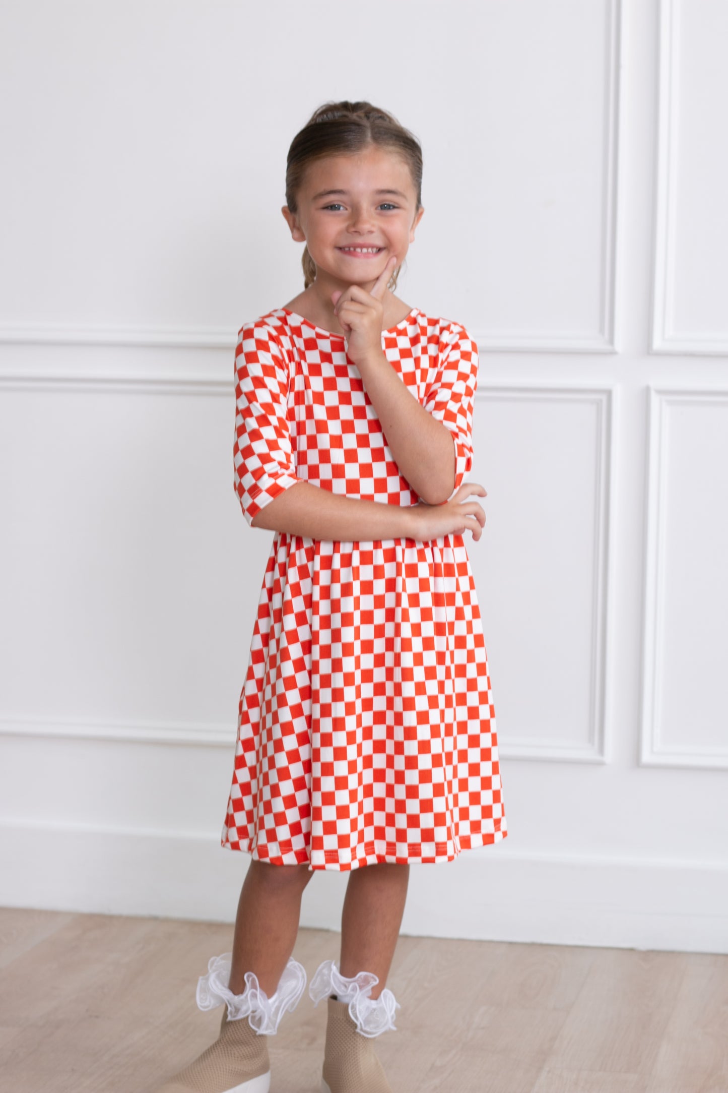 Lily Orange Checkered Dress