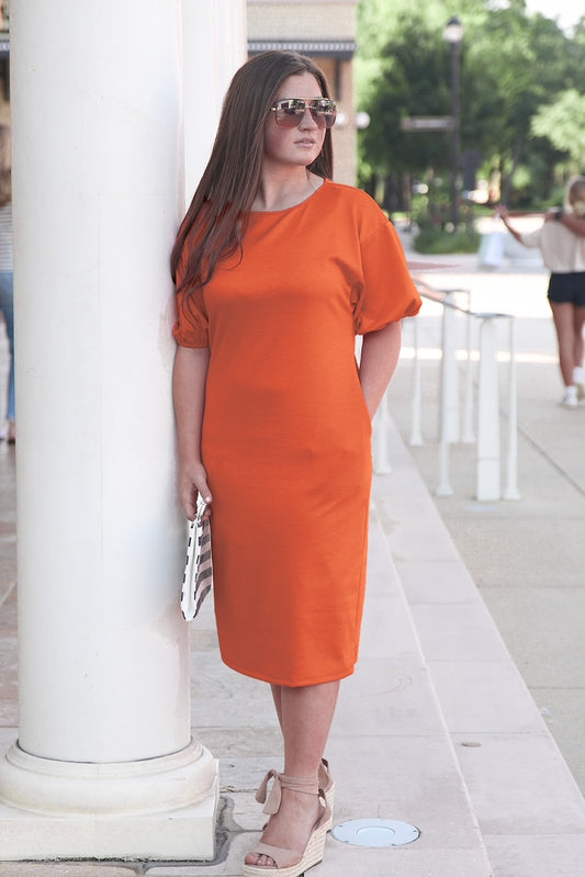 Lexi Puff Sleeve Dress in Burnt Orange
