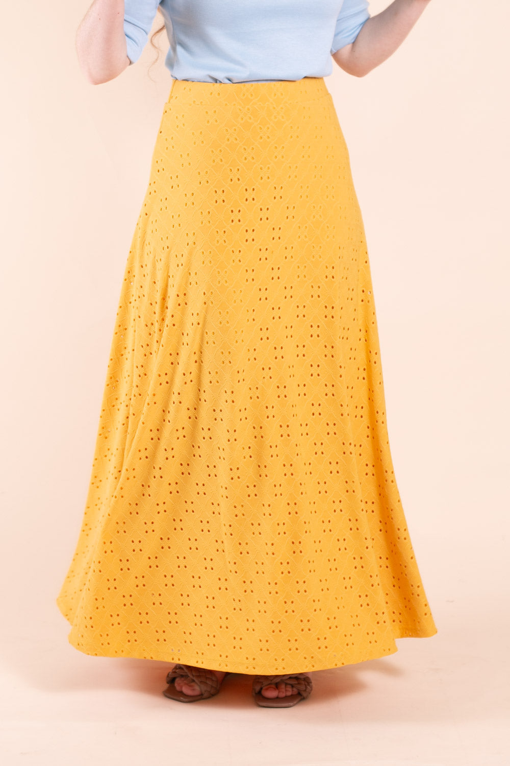 Annabeth Maxi Skirt in Mustard Eyelet