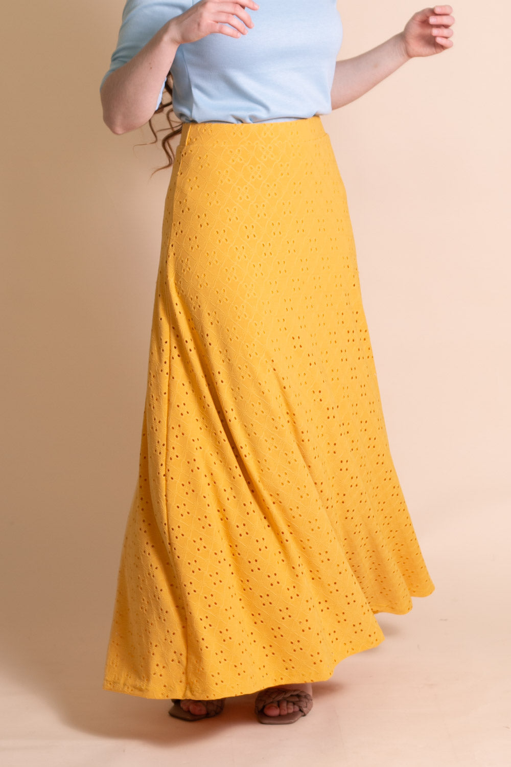 Annabeth Maxi Skirt in Mustard Eyelet