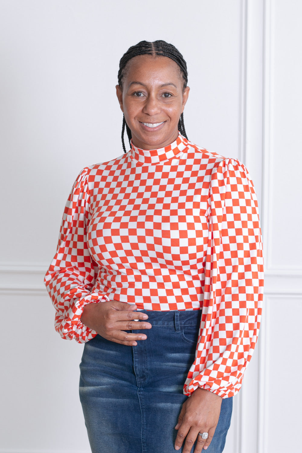 Iclyn Top in Orange Checkered