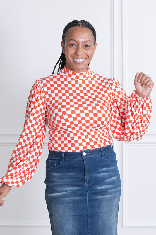 Iclyn Top in Orange Checkered