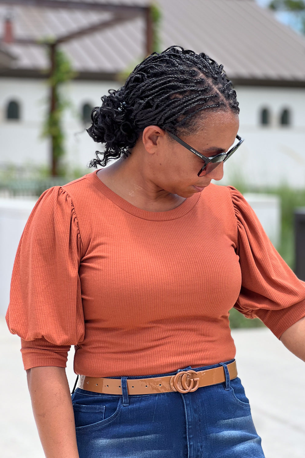 Nicole Puff Sleeve in Rust