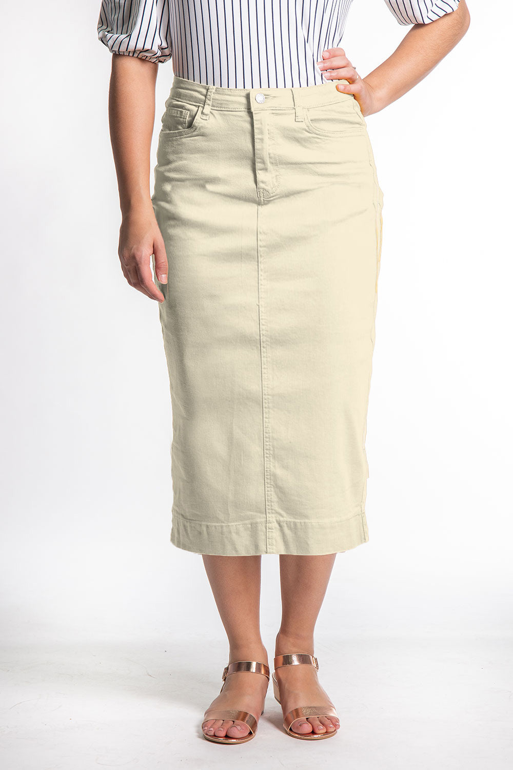 Elana Midi Color Denim in Deep Cream