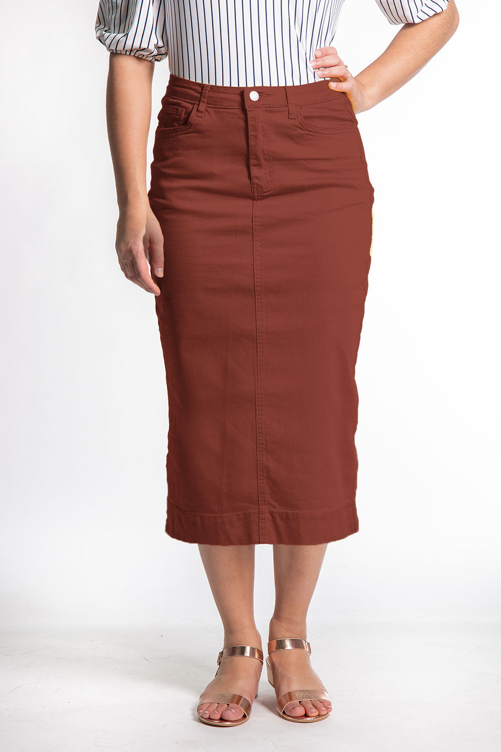 Elana Midi Color Denim in Deep Rust