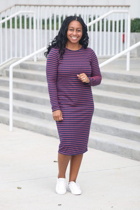 Ella Navy & Coral Stripe Dress