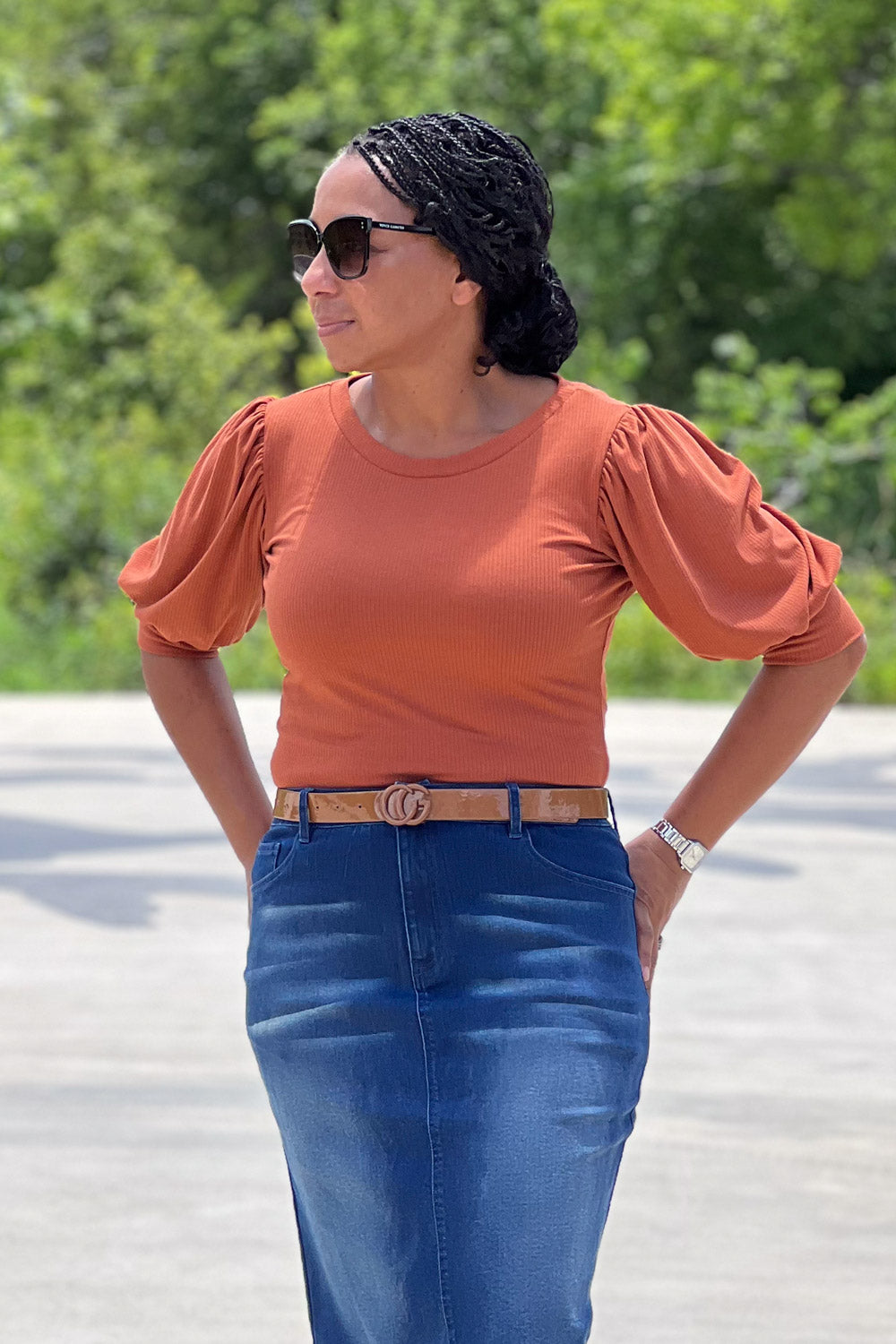 Nicole Puff Sleeve in Rust