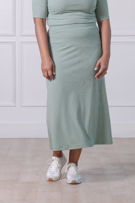 Sage Ribbed Midi Skirt