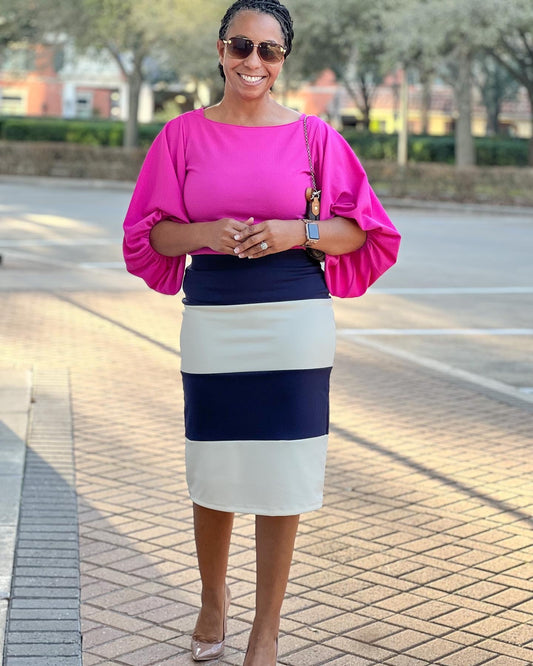 Color Block Riley Skirt in Navy & Cream